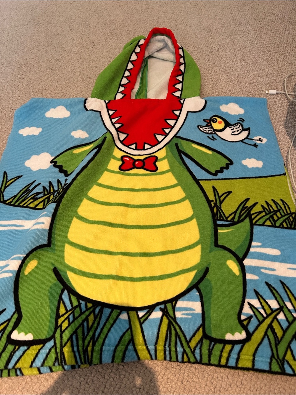 Green Alligator Hooded Kids Towel Poncho - Playful Crocodile Design